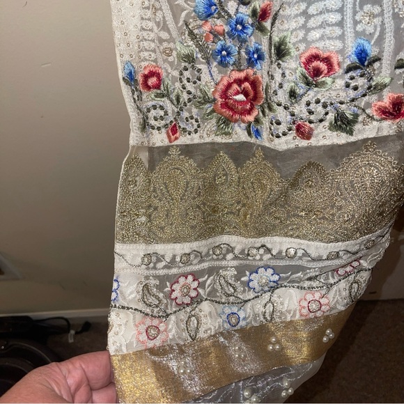 Pakistani Ruzal white/multicolor Slip Dress Fancy Formal party / Wedding Suit - Picture 7 of 17